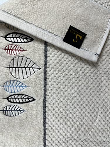 Image of SENSES By Riba Cotton Embroidered Towel Set, 550 GSM Soft & Absorbent, Antimicrobial, Oeko-Tex Certified | Ideal for Home & Gifting, Pack of 4 (2 Bath 27 inchX50 inch + 2 Hand Towels 16 inchX26 inch) - Style 4