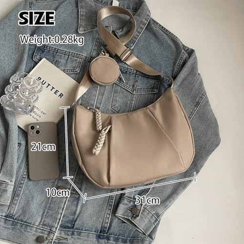 Image of Crescent Shoulder Bag for Women Nylon Crossbody Purses Trendy Hobo Bags Medium Sling Bag Travel Slouchy Dumpling Bag
