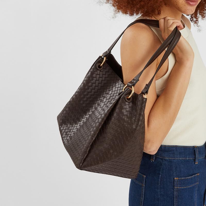 Image of Accessorize London Women's Chocolate Brown Woven Shoulder Bag