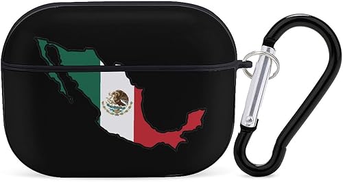 Mapa de la bandera de México, compatible con AirPods Pro, funda protectora de auriculares de carga suave con llavero