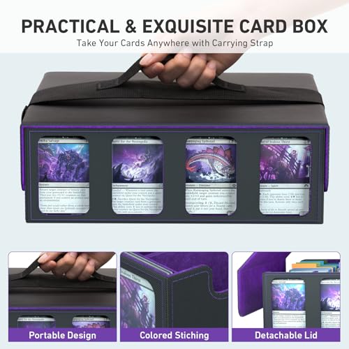 Image of 4-Row Trading Card Storage Box, Bulk Cards Case for 3200+ Mtg tcg Magic Playing Game Card Organizer, Commander Deck Box with 4 Supports & 24 Dividers & Strap