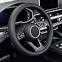 KAFEEK Steering Wheel Cover, Universal 15 inch, Microfiber Leather, Anti-Slip, Odorless, Black Lines
