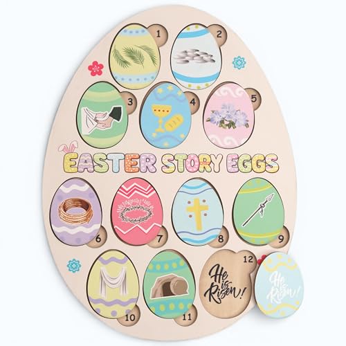 KATINAT Easter Story Eggs - 12 Wooden 2D Egg Set