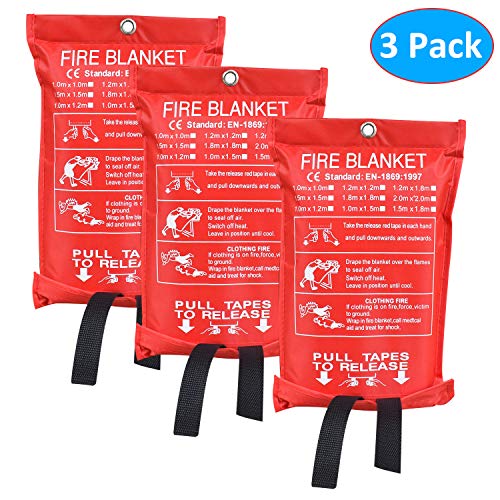 Aaaspark 3 Pack(60"X60") Fire Blanket Fiberglass Fire Emergency Blanket Suppression Blanket Flame Retardant