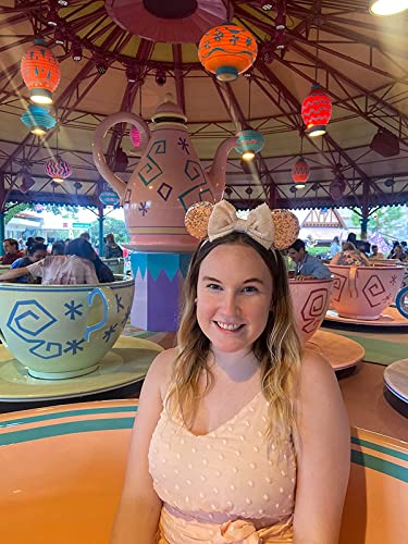 Image of CLGIFT Rose gold Minnie Ears Beige, bridal wedding Minnie Ears, Silver gold blue minnie ears, Rainbow Sparkle Mouse Ears,Classic Red Sequin Minnie Ears (Rose Gold and Beige)