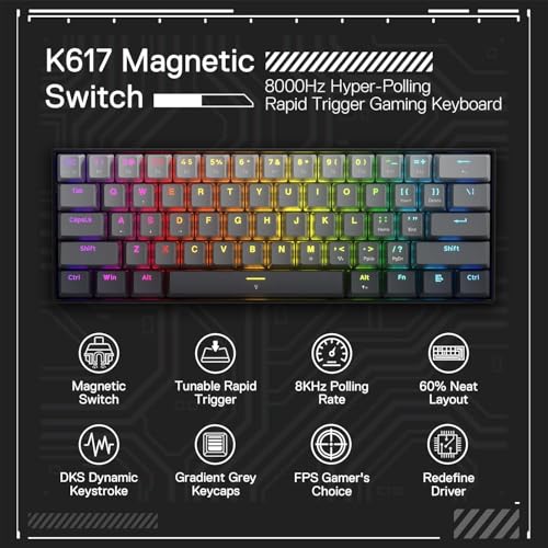 Redragon K617 GB Rapid Trigger HE Gaming Keyboard, 60% 61 Keys Wired Mechanical Keyboard w/Hyper-Fast Actuation, Dedicated Hall Effect Magnetic Switch, Actuation Point Adjustable, 8K Hz Polling Rate by Redragon - Image 2