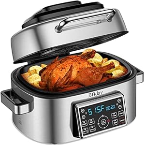 10-in-1 Electric Indoor Grill Combo, with 6.5 QT Air Fryer, Roast, Bake and Dehydrate, 1660W, Stainless Steel
