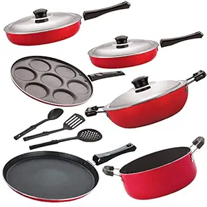 NIRLON Non Stick Coated Aluminium Cookware Utensil Combo Set Offer, 9 - Piece - [26_FP12_FP13_DKDM_UP_Cass20_FT12_3SPN]