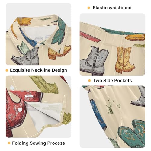 Boccsty Cowboy Boots Wild West Brown Boy Summer Shorts Sets Hawaiian Toddler Boys T-Shirt & Pants 2 Pcs 3T3