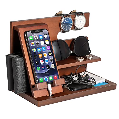 Cadeaux d'anniversaire pour homme, station d'accueil de téléphone en bois, organiseur de table de chevet pour lui, cadeaux pour papa, cadeaux de Noël, mari, papa, cadeaux de Noël pour homme