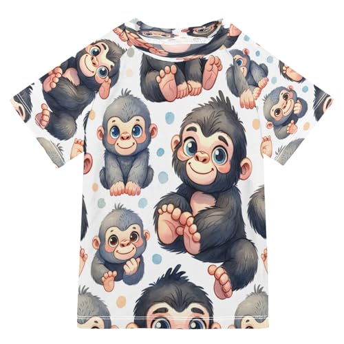 Toddler Boy Rash Guard Short Sleeve Swim Shirt Cartoon Gorilla Print Rashguard 3T Beach Shirts Quick Dry,12