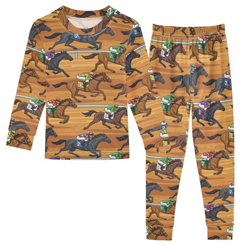 Pajama Sets Long Sleeve Horse Racing Scene Pattern Soft Comfy Sleepwear 2 Piece PJS 3-8T
