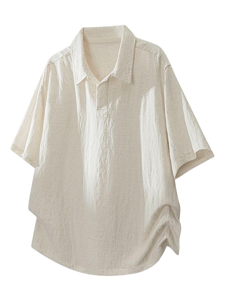 Polo da uomo a maniche corte in lino tinta unita, vestibilità ampia, per ufficio, viaggi, uso quotidiano