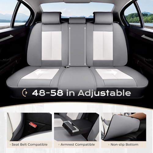 Image of Coverado Seat Covers Full Set, 5 Seats Seat Covers for Cars, Waterproof Nappa Leather Car Seat Covers with Head Pillow, Seat Protectors Car Seat Cushion Universal Fit for Most Cars (Gray&White)