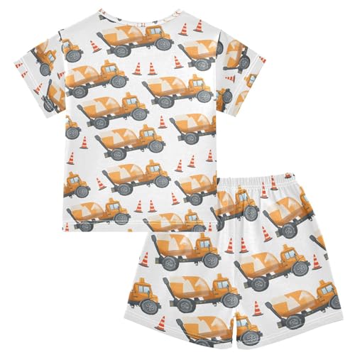 ALAZA Cement Truck Pajamas Set Short Sleeve Cotton Sleepwear Summer Pjs 2 Piece 5-14Y2