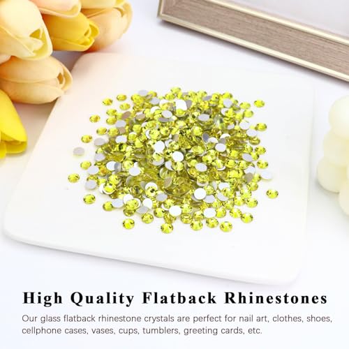 Image of 1440PCS SS16 Crystal Glass Flatback Rhinestones, Round Flat Back Crystal Gems for Nail Art and Craft Clothes, Glue Fix Diamond Stones Citrine /Lemon Yellow (3.8-4.0mm)