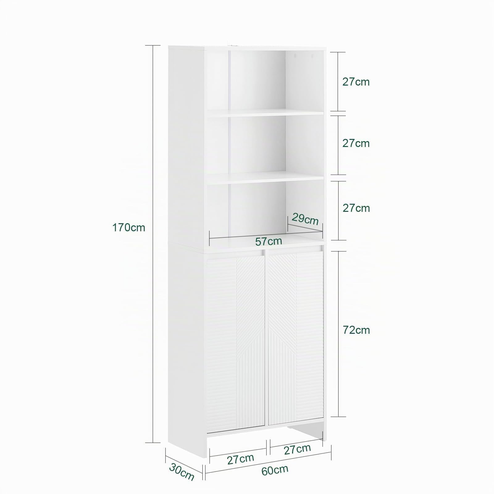 SoBuy Mueble Auxiliar Baño con Cesto para Ropa Sucia, Armario Lavadero Alto Estrecho con Puertas y Estantes Abiertos, Mueble Columna Baño Blanco 60x30x171cm BZR155-W