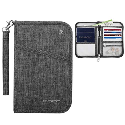 Preisvergleich Produktbild MoKo Reisebrieftasche Reisepasshalter, Familie Reisepasshülle Abdeckung RFID Blocking Document Organizer für Männer / Frauen, Grau