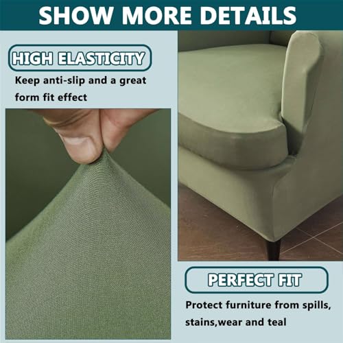 Funda elástica para silla de ala en color verde, pack de 2 piezas de elastano 6