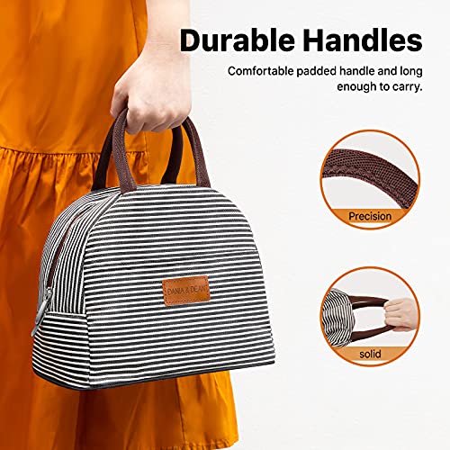 Dania & Dean Durable Insulated Lunch Bag For Women/Men Double Zippers Wide Open Bag Leakproof Thermal And Cooler Reusable Lunch Box For Office Outdoor (Black And White Stripes) #TOP4