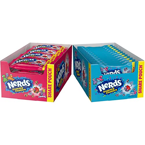 Bundle of Nerds Gummy Clusters Candy, Rainbow & Very Berry, 3 Ounce Pouches (24 Count)