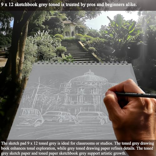 Image of Fuxi Toned Grey Sketch Pad, 9x12 Spiral Sketchbook, 60 Sheets (85lb /130gsm) Art Paper, Artist Paper for Drawing with Pencil, Charcoal for Artists & Students, Art Class.