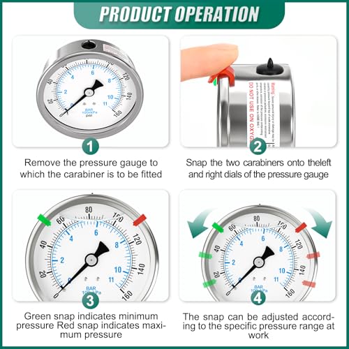 Image of 0-160PSI Stainless Steel Liquid Filled Pressure Gauge, 4 inch Dial Size, 1 /4 inch NPT Back Mount, for Tube, Water Pump, Gas, Liquid, Pressure Test (with Range Mark Pointer)