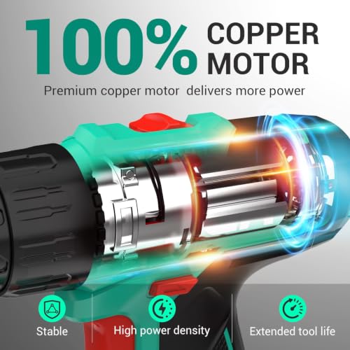 Image of DCA Cordless Drill Set, 354 in-lbs Torque, 3 /8 inch Keyless Chuck, Electric Power Drill with 2.0Ah Battery and Charger,18+1 Position,25-Piece 20V Drill Driver Kit, ADJZ2035AM