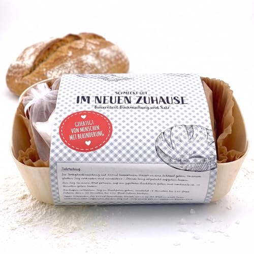 Brot und Salz zum Einzug Bauernbrot Backmischung mit Salz im Set traditionelles Einweihungsgeschenk für neues Zuhause Wohnung & Haus liebevoll verpacktes Einzugsgeschenk mit Bedeutung