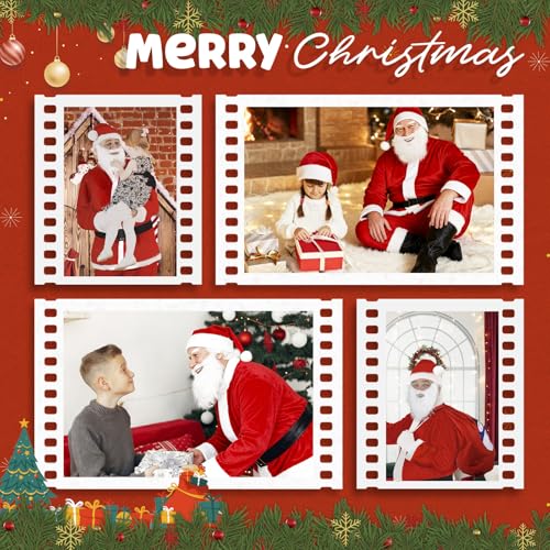 GLOSKIN 7 in 1 Weihnachtsmann Kostüm Set, Nikolaus Kostüm mit Mütze, Bart, Oberteil, Gürtel, Hose, stiefel und Geschenktüte für Weihnachts-Rollenspielpartys, Weihnachtsfeiern, Karneval und Theme