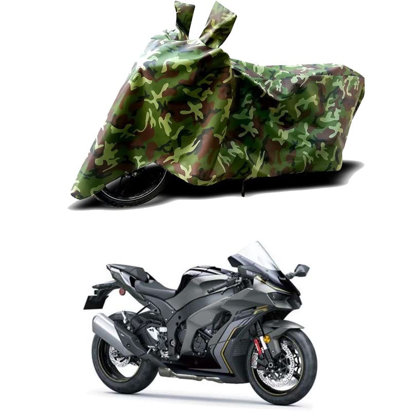 Image of 100% Water Resistant Bike Scooty Two Wheeler Body Cover Compatible For KawasaNinja ZX-10R STD /UV-Rays /Heat Protection /Birds Dropping /Scratchproof /Dust proof /Waterproof /All Varient[Green MJ]