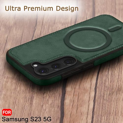 Image of TheGiftKart Genuine Leather Finish Back Cover Case for Samsung Galaxy S23 5G | Shockproof Design | Raised Edges for Camera & Screen Protection | Stunning Minimalist Design (MagSafe Compatible, Green)