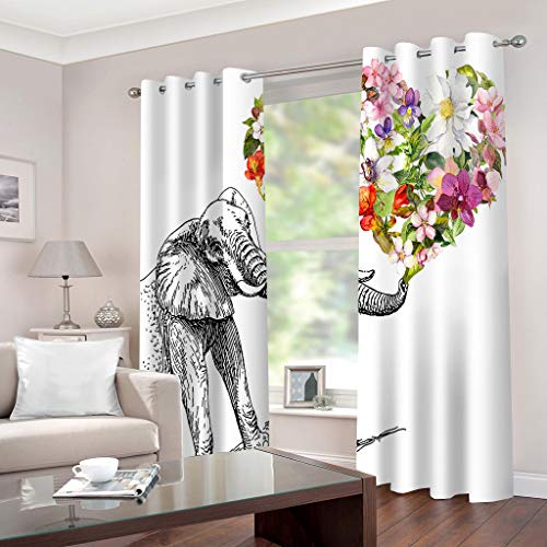 Rideaux Occultants 140x160Cm Éléphant Noir Et Blanc en Forme De Cœur Motif 3D Rideau Occultant Isolant Thermique pour Chambre À Coucher Salon 2 Panneaux...