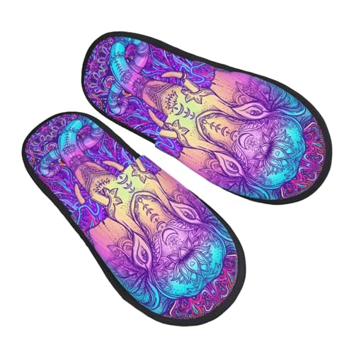 Elephant In Tribal Style Print Women Slippers Home Furry Shoes Keep Men Couples Shoes Warm For Women-2