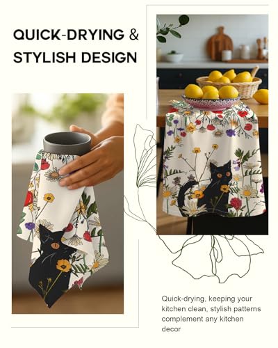 Image of Miss Adola 150GSM Flour Sack Kitchen Towels Set of 2, Cat in Grass