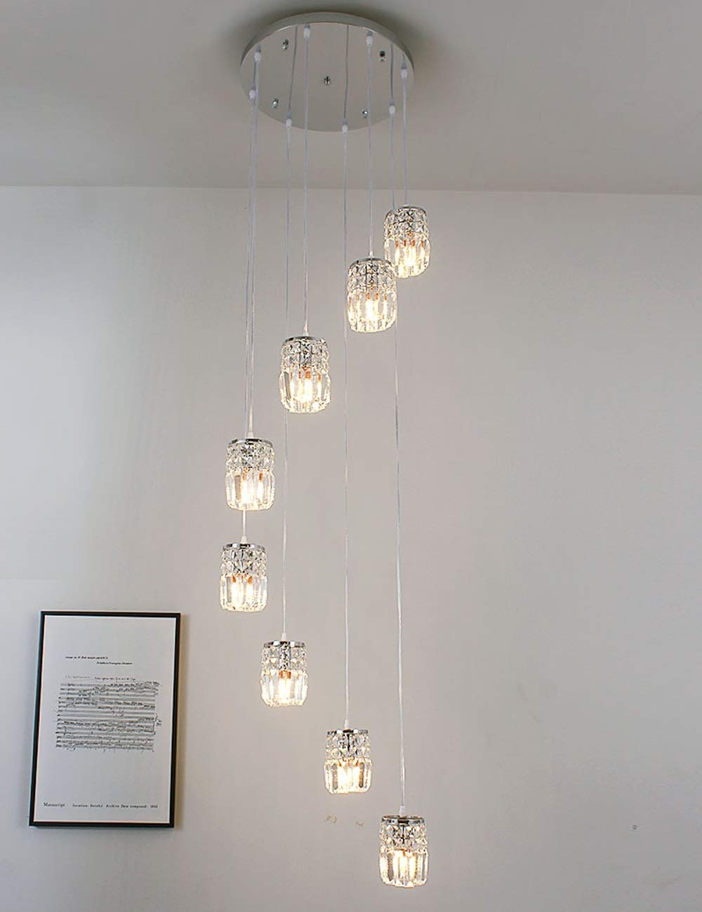 PCXEHUYP 45X200cm 8 Lights Minimalist Spiral Stairs Crystal Long Restaurant Living Room Personality Bar Cafe Duplex Staircase Chandelier