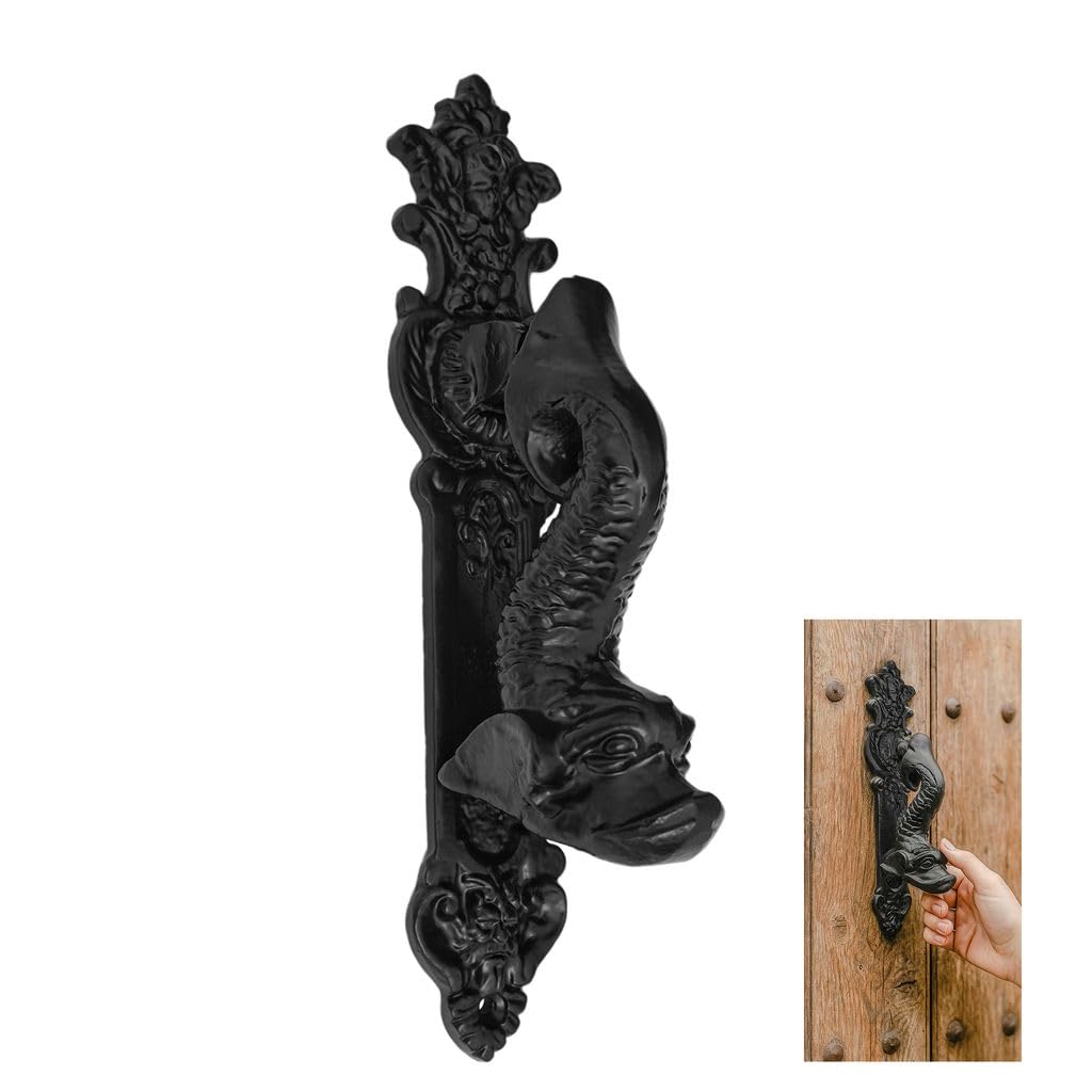 SaKeGa Black Powder Coated Embellished Front Door Artisan Made Antique Knocker