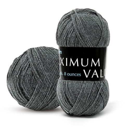 Image of Mary Maxim Maximum Value Acrylic Yarn for Crocheting and Knitting, Soft Worsted Weight Grey Yarn 4, Ideal for Blankets, Sweaters, Hats, and Scarves, 8 oz Skein (474 Yds), Dark Grey - 1 Skein