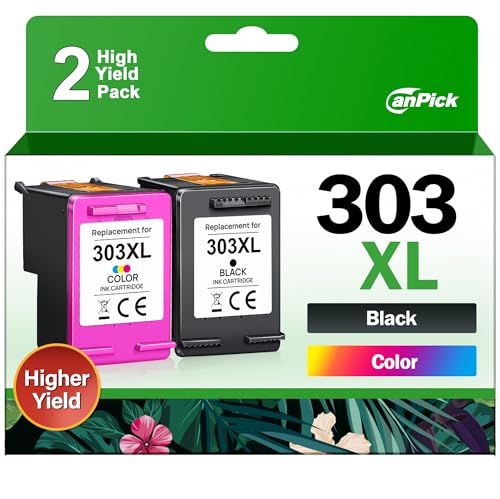 CanPick 303 XL Druckerpatronen Multipack Ersatz für HP 303 Druckerpatronen Schwarz und Farbe für HP 303XL für HP Envy Photo 6230 Patronen 7830 6232 6220 7134 6234 Tango X (Schwarz Farbe 2-Pack)