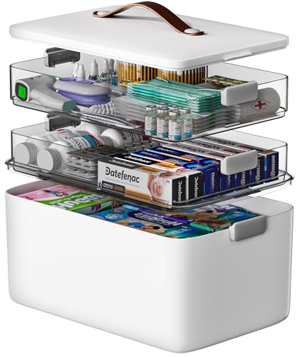 CTIME 3-stöckige Medizinbox - Tragbar mit Lederhenkel ideal für Haushalt und Reisen