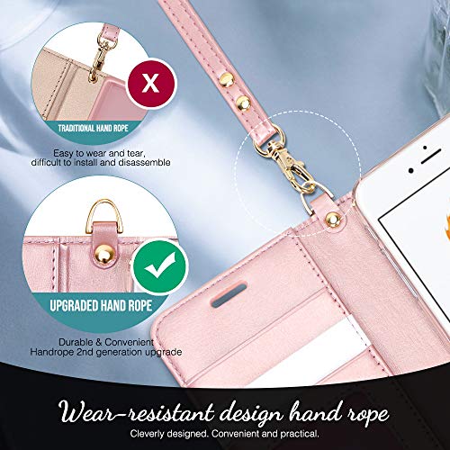 Fyy Designed For Iphone Se Case 2016 (1St Generation) / Iphone 5 Case/Iphone 5S Case, Luxury Pu Leather Wallet Phone With Card Holder Protective Shockproof Kickstand Case Cover Rose Gold #TOP5