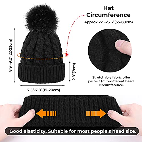 Livingston 4331298688 Women'S Winter Soft Knit Beanie Hat With Faux Fur Pom Pom,Black thumb #2