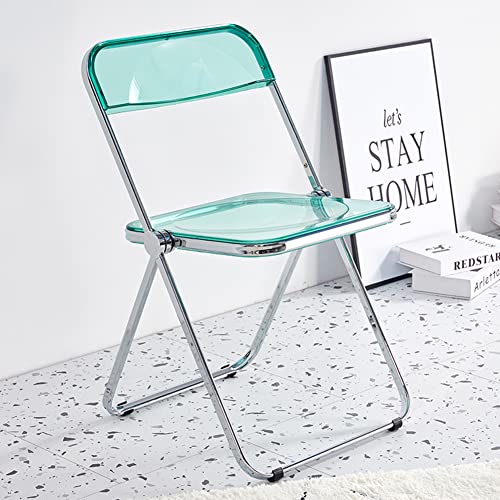  RR-YRA Sedia Pieghevole Trasparente Colorata, Sedia in Acrilico, Sedia da Pranzo Moderna, Seduta in Plastica per PC, con Schienale Ergonomico E Struttura Cromata,Verde