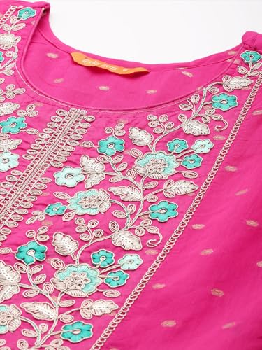 Image of INDO ERA Women's Chanderi Silk Embroidered A-Line Kurta Pant With Dupatta Set