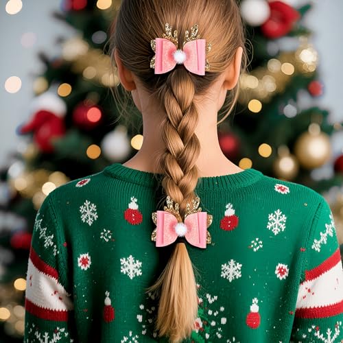 Pinzas para cabello de cuerno de reno rosa navideñas miniatura 7