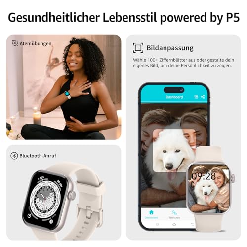 Smartwatch Damen Herren, 1,85\ HD Touch Fitnessuhr mit Telefonfunktion, 140+Sportmodi Smart Watch Fitness Tracker mit Pulsmesser Schlafmonitor Schrittzähler, IP68 Wasserdicht Sportuhr für iOS Android