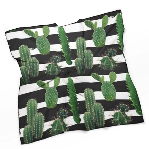 Cactus On Stripes 27" Square Scarves Silk Like Headscarf Women's Fashion Scarf for Hair Wrapping and Sleeping3