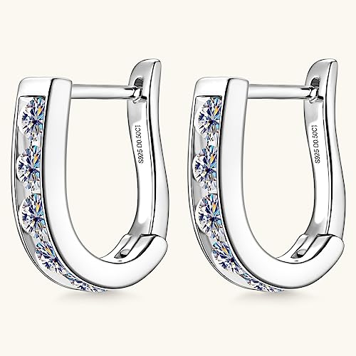 Moissanite Huggie Square Hoop Earrings for Women or Men 1.0cttw D Color VVS1 Clarity 925 Sterling Silver U-Shaped Earrings4