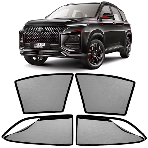 Image of AutoStory Magnetic Car Sunshade for MG Hector | Front Half Cut for Mirror Visibility + Rear Full Coverage with Zipper | Heavy Heat & UV Protection | Privacy Side Window Curtains Shades