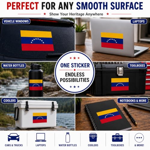Image of Venezuela Vinyl Flag Stickers, Car Decals, Waterproof Indoor Outdoor, Laptop Stickers, Car Bumper, Venezuelan Flag, 5 x 3 Inches, Set of 3
